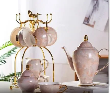 Coffee Tea Sugar - Marmeren koffieservies van porseleinen bottenporselein, marmeren